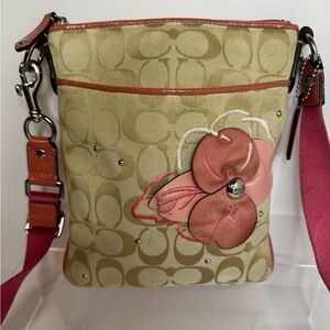 Coach Beige and Pink Floral Crossbody Bag